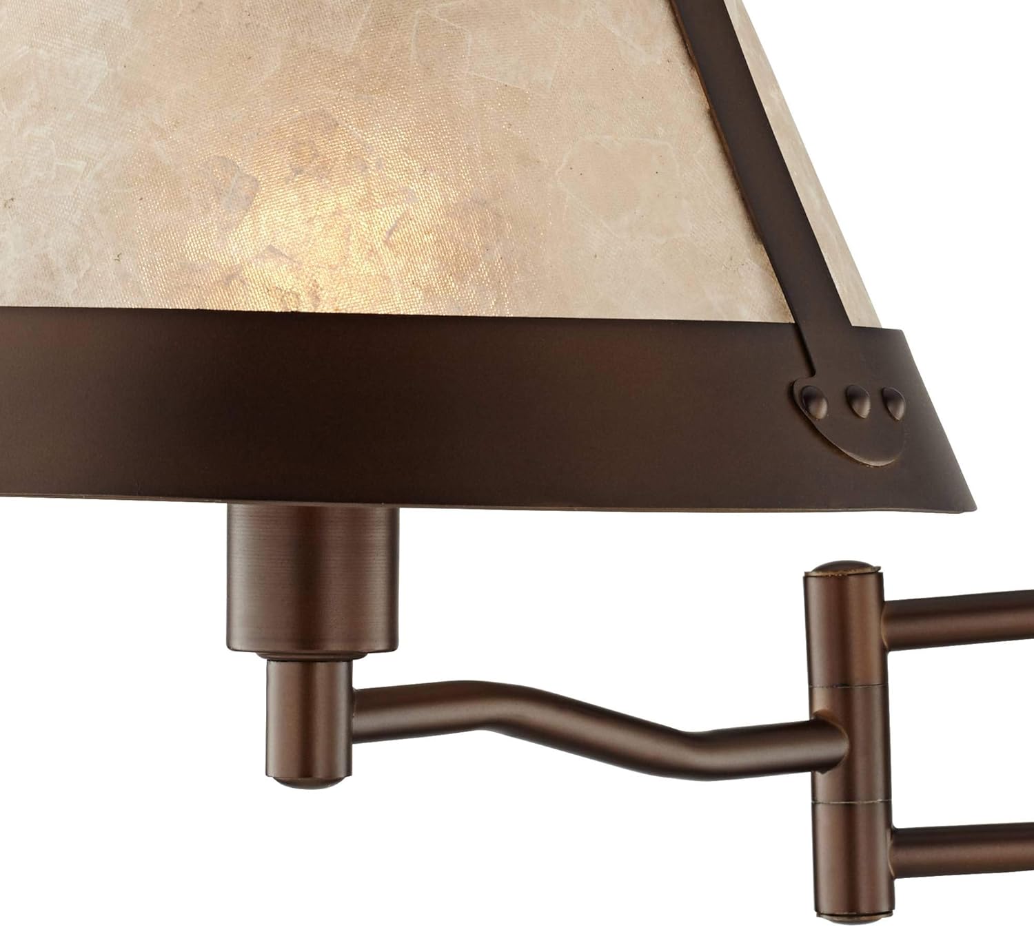 Franklin Iron Works Samuel Rustic Mission Swing Arm Wall Lamp Industrial Bronze Plug-in Light Fixture Natural Blonde Mica Mineral Shade for Cottage Core Bedroom Bedside House Reading Living Room