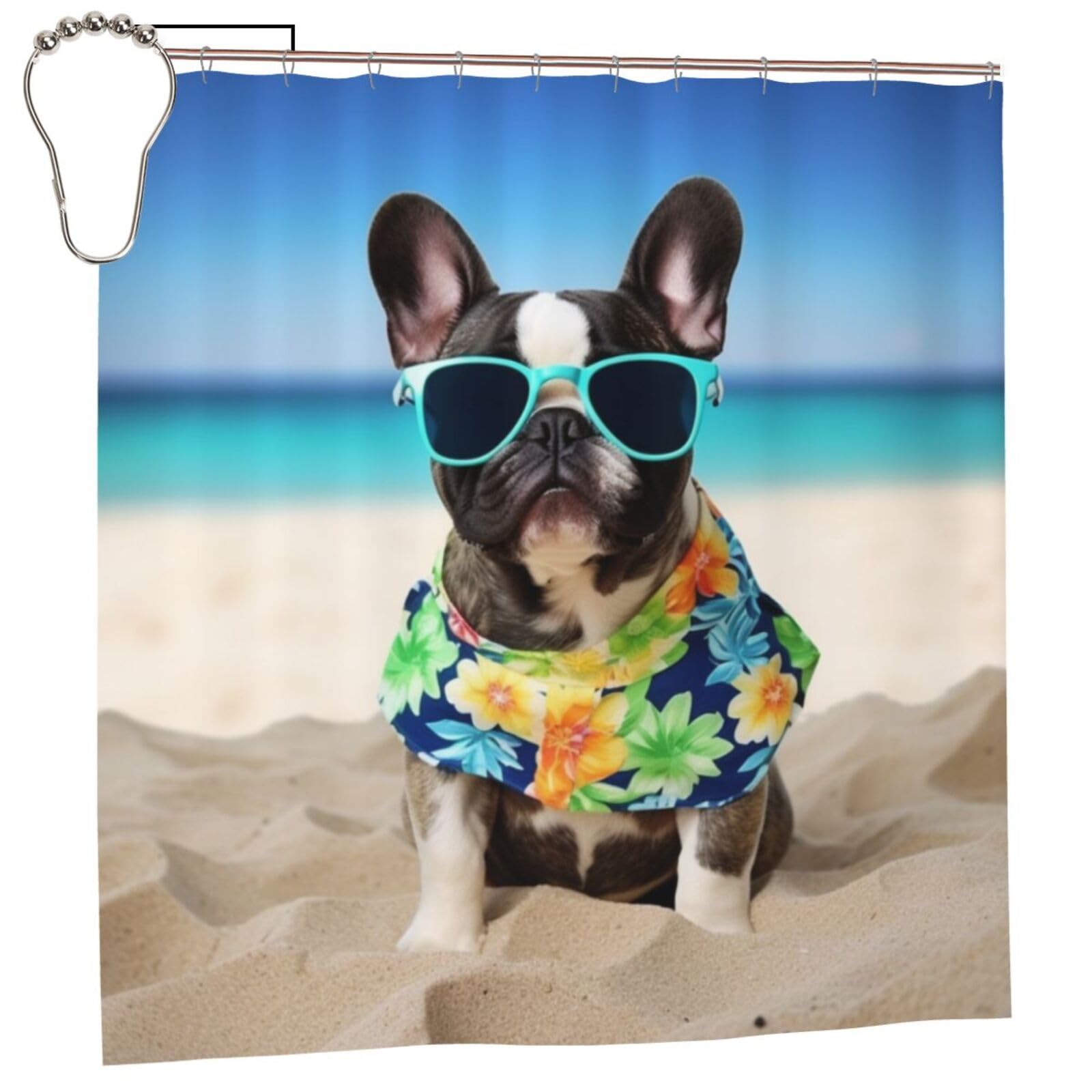 FodPand French Bulldog Summer Shower Curtain 70"x70" Waterproof Long Bathroom Curtain Heavy Duty Thick Cloth Bath Curtain Set with Hooks, Modern Abstract Art Pattern Bathroom Shower Curtains