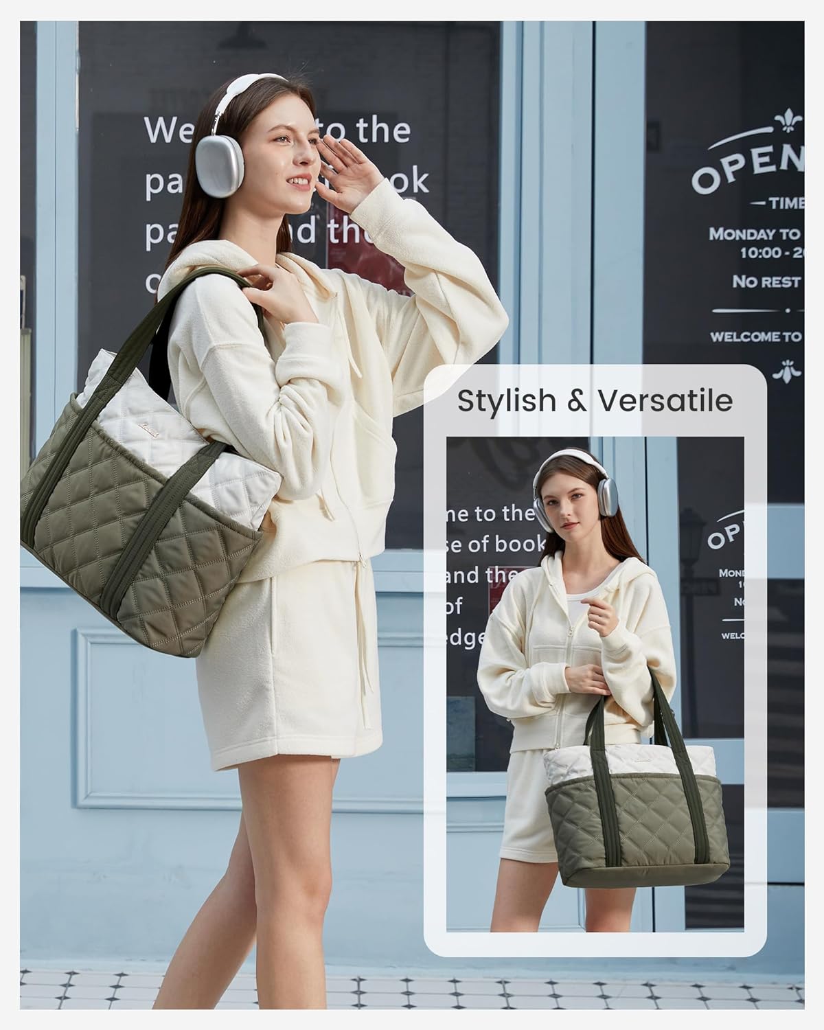 LOVEVOOK Puffer Tote Bag for Women, Puffy Work Handbag, Travel Shoulder Carry On Bag with Zipper for Teacher Nurse Gym - Image 3