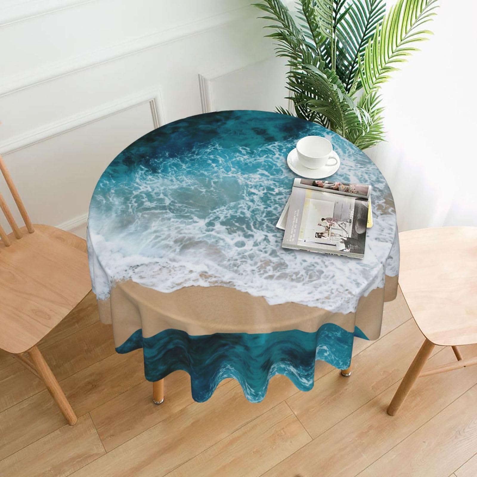 OXbnmm Beautiful ocean waves Print Soft Round Tablecloth 60in Polyester Washable Cover Cozy Gift for Mom Housewarming