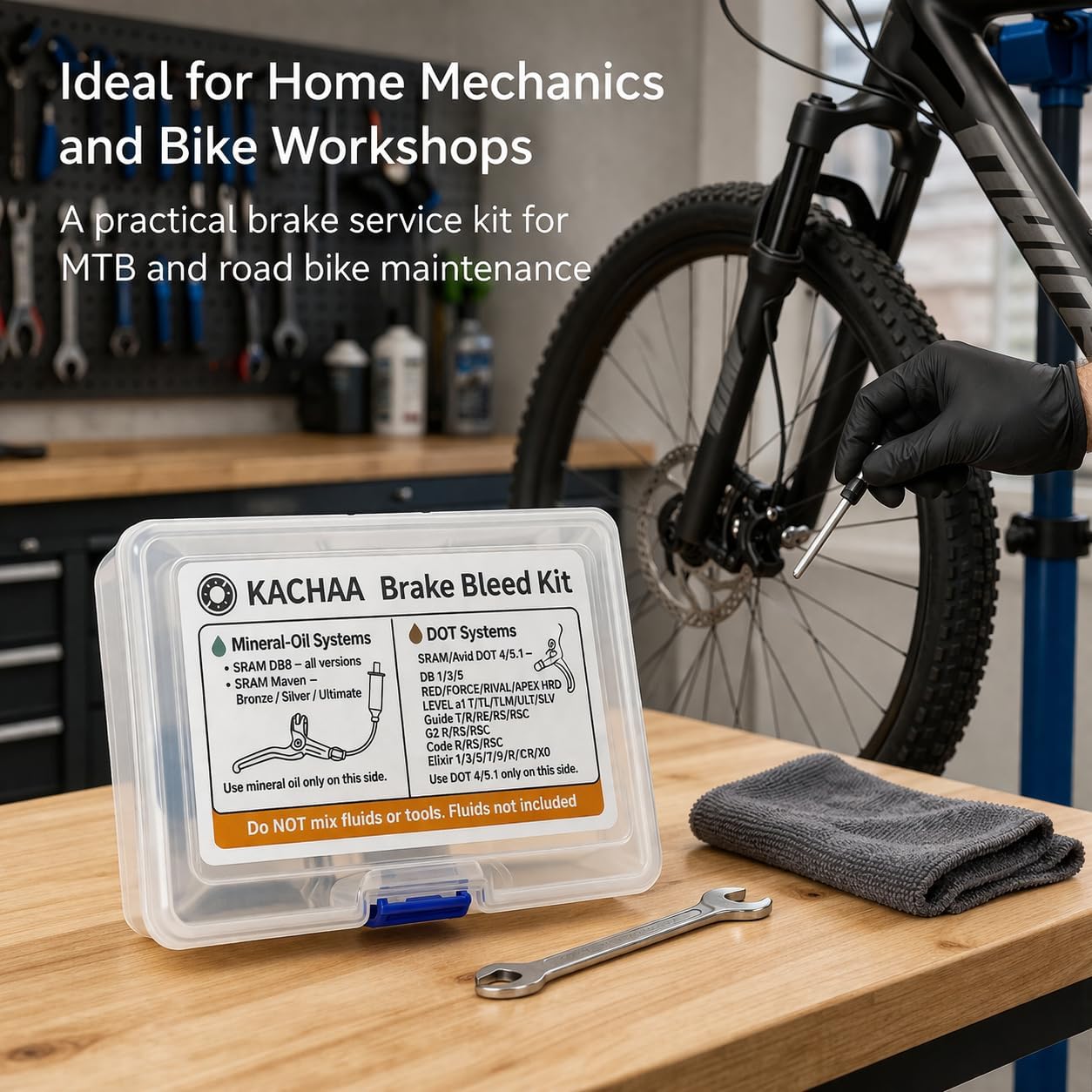 Bike Brake Bleed Kit for SRAM Maven/DB8 DB4 DB6 Mineral Oil & SRAM/Avid DOT 4/5.1 Hydraulic Disc Brakes, Dual-System Bleeding Tool Set, No Brake Fluid Included