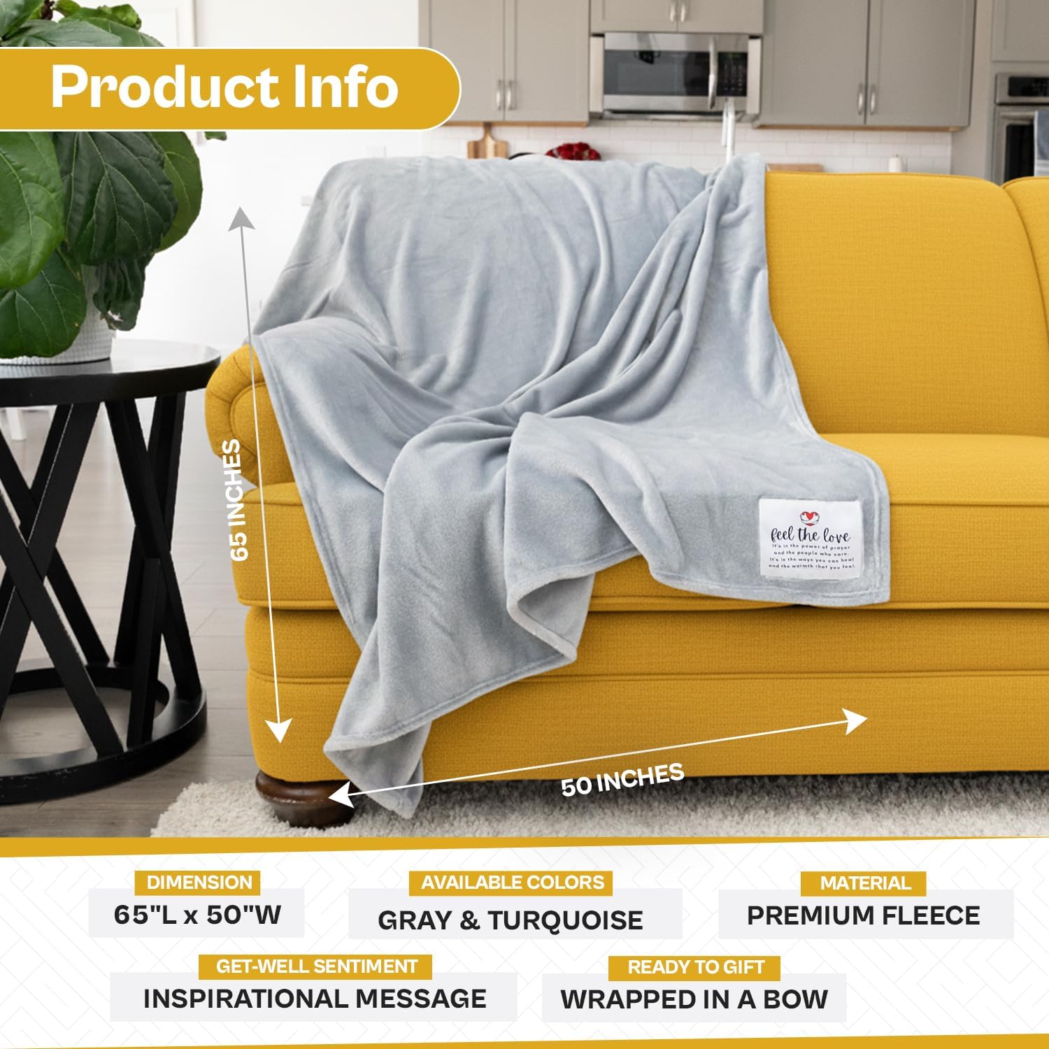 Get Well Blanket - Healing Blanket - Inspirational Blankets for Women/Men - Get Well Soon Gifts - Warm Hugs - Soft Fleece Throw Blanket - Strength - Healing Thoughts (Gray Fleece 50x65) - Image 2