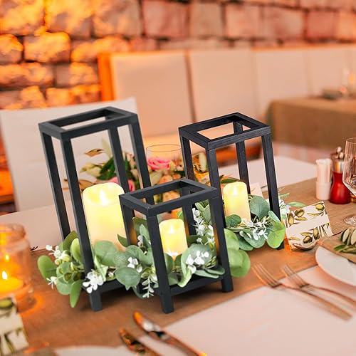 Miniatura 6 de Geelin Juego de 12 faroles de madera para decoración de boda, farol de granja, portavelas para mesa, farol de madera para boda, fiesta, baby shower,