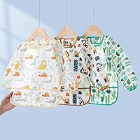 Vista 6 de Juego de 3 baberos impermeables de manga larga para bebés, babero de destete, 3-24 meses