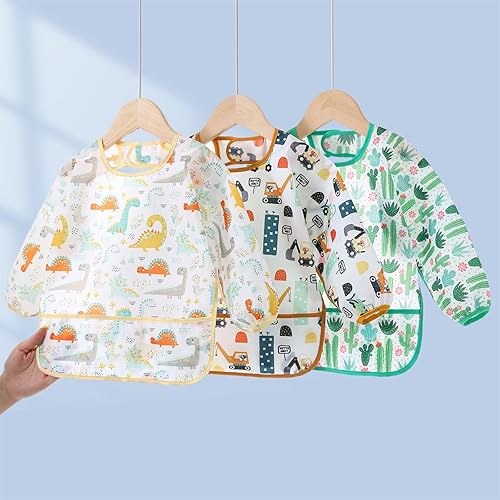 Miniatura 6 de Baberos impermeables de manga larga para bebé, 3 unidades, 3-24 meses