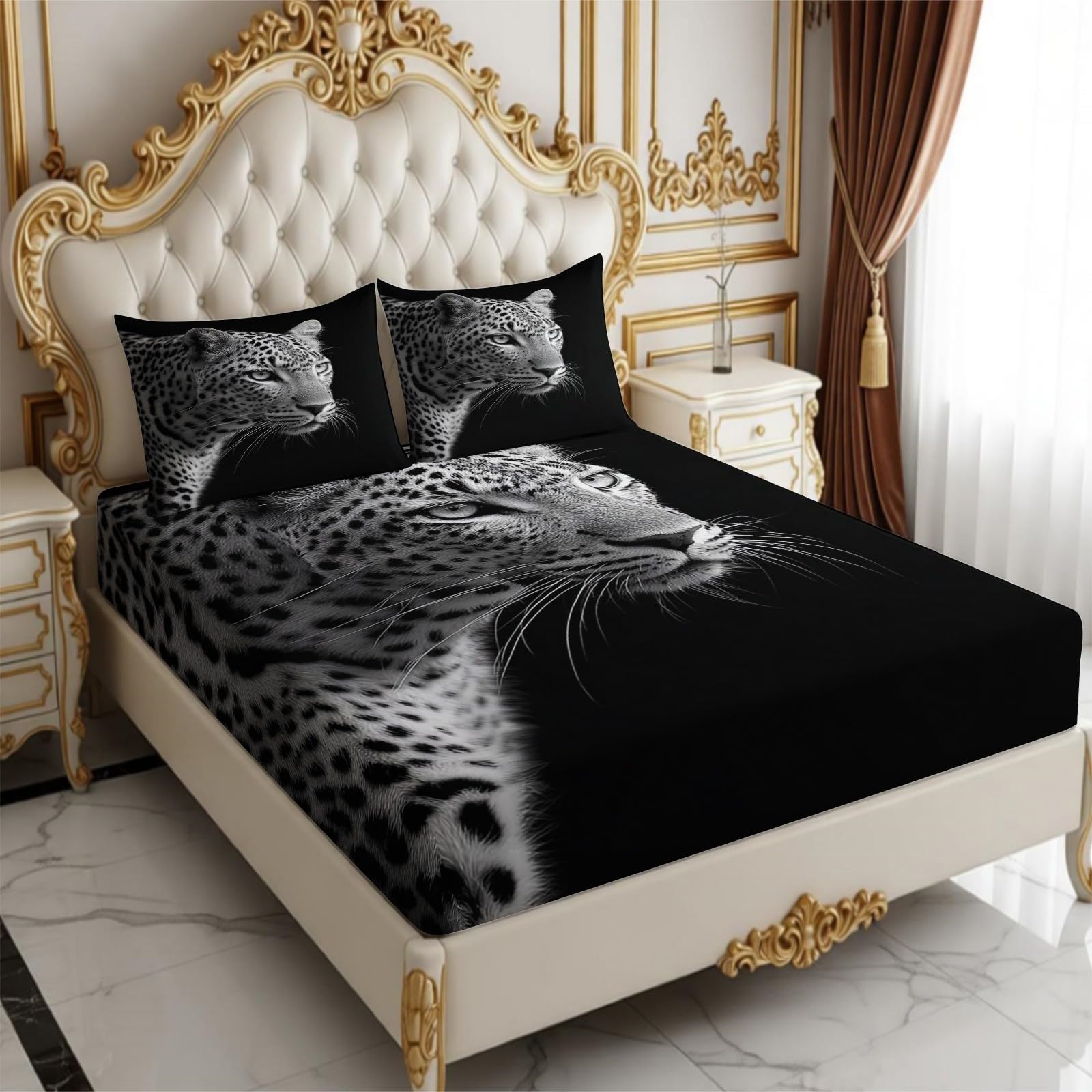 Lenzuolo con Angoli 180 x 200 cm Microfibra leopardo animale Lenzuolo Sotto Elasticizzato Profondo 25 cm nero per Letto Singolo e Matrimoniale