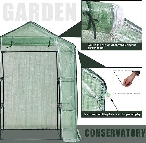 Miniatura 4 de FDW Mini invernadero portátil para interiores y exteriores, 4.9 pies de largo x 2.4 pies de ancho x 6.4 pies de alto, estantes para plantas, toldo