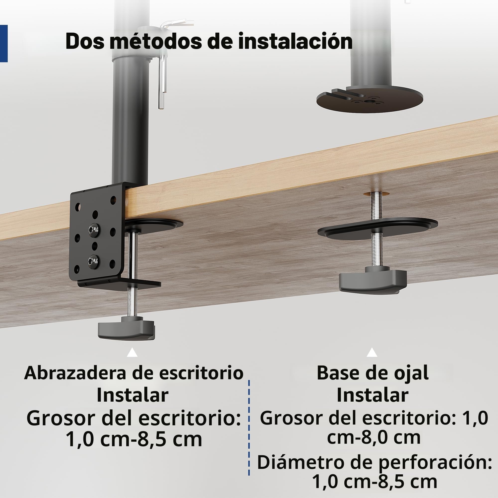 BONTEC Soporte Monitor Único 13-34 Pulgadas, Ajuste de Movimiento Completo, Compatibilidad VESA 75x75/100x100mm, Capacidad de 10kg, Ergonomía Mejorada, Opciones de Instalación Dual