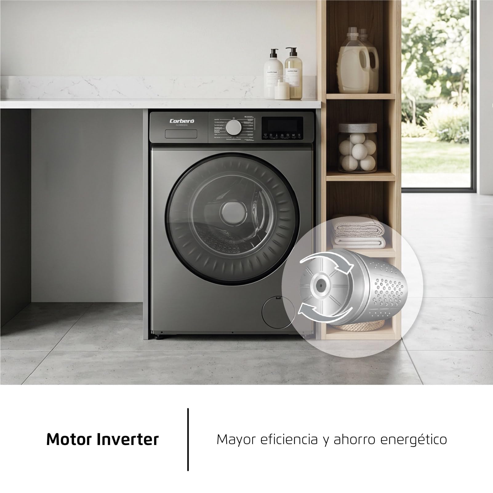 Corberó - Lavadora Secadora 2 en 1| CLSW805DG | 8 Kg / 5 Kg Secado | 1200 rpm | Motor Inverter | 16 Programas | Programa Antialérgico y Opción Vapor | Aclarado Extra | Clase A-20%| Gris