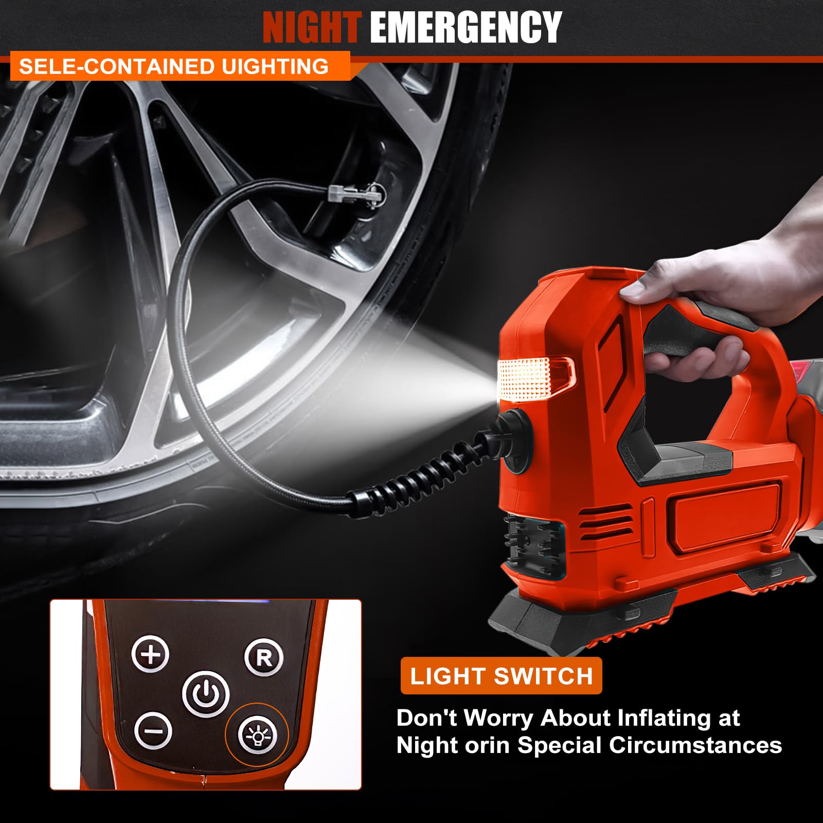 Akku-Kompressor für ‎Milwaukee M18 Akku (ohne Akku, ohne Ladegerät), Tragbare LED-Licht Handheld Luftpumpe mit digitalem Manometer, Elektrische Luftkompressor für Autos, Motorräder, Fahrräder, Sportbä