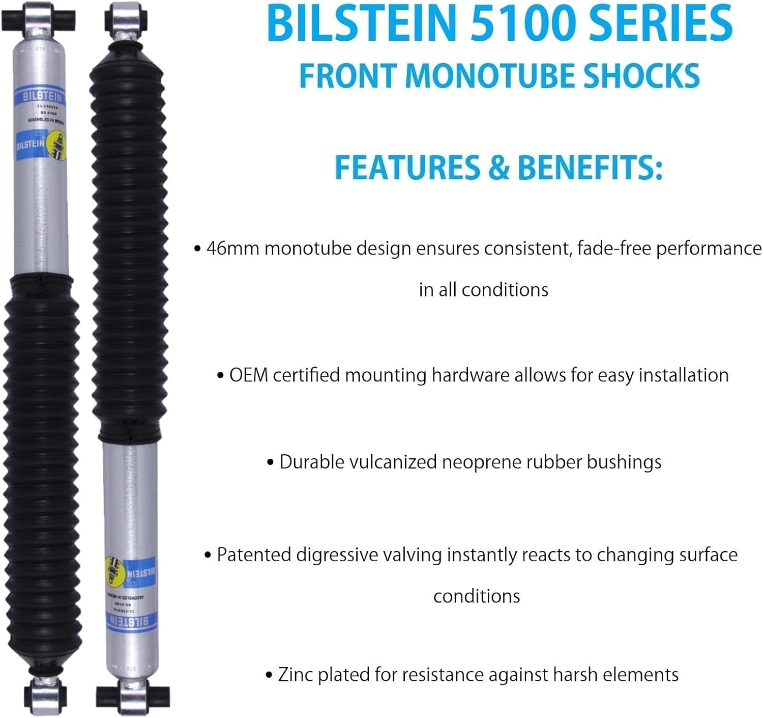 Pair of 5100 Series Front Monotube Shocks fits 2018 2024 Wrangler Rubicon Left Hand Drive Models Only with 0-1.5" Front & Rear Lift - TrendsAuto Decal