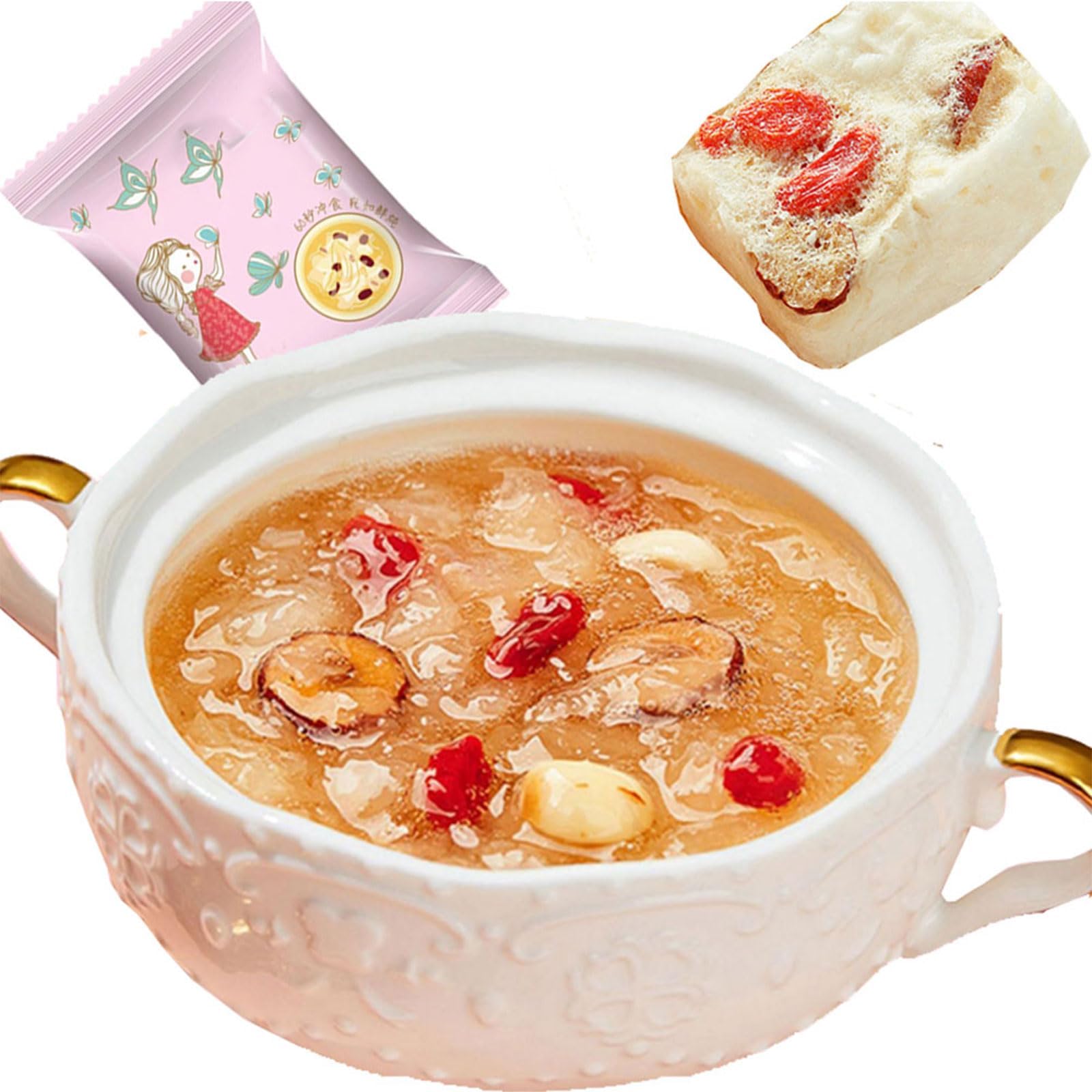 TEAERPKLAE white fungus red dates cinnamon soup 5.29 oz/150g (10 packs x15g) healthy nutritious porridge Freeze dried white fungus, red jujube, Chinese wolfberry soup