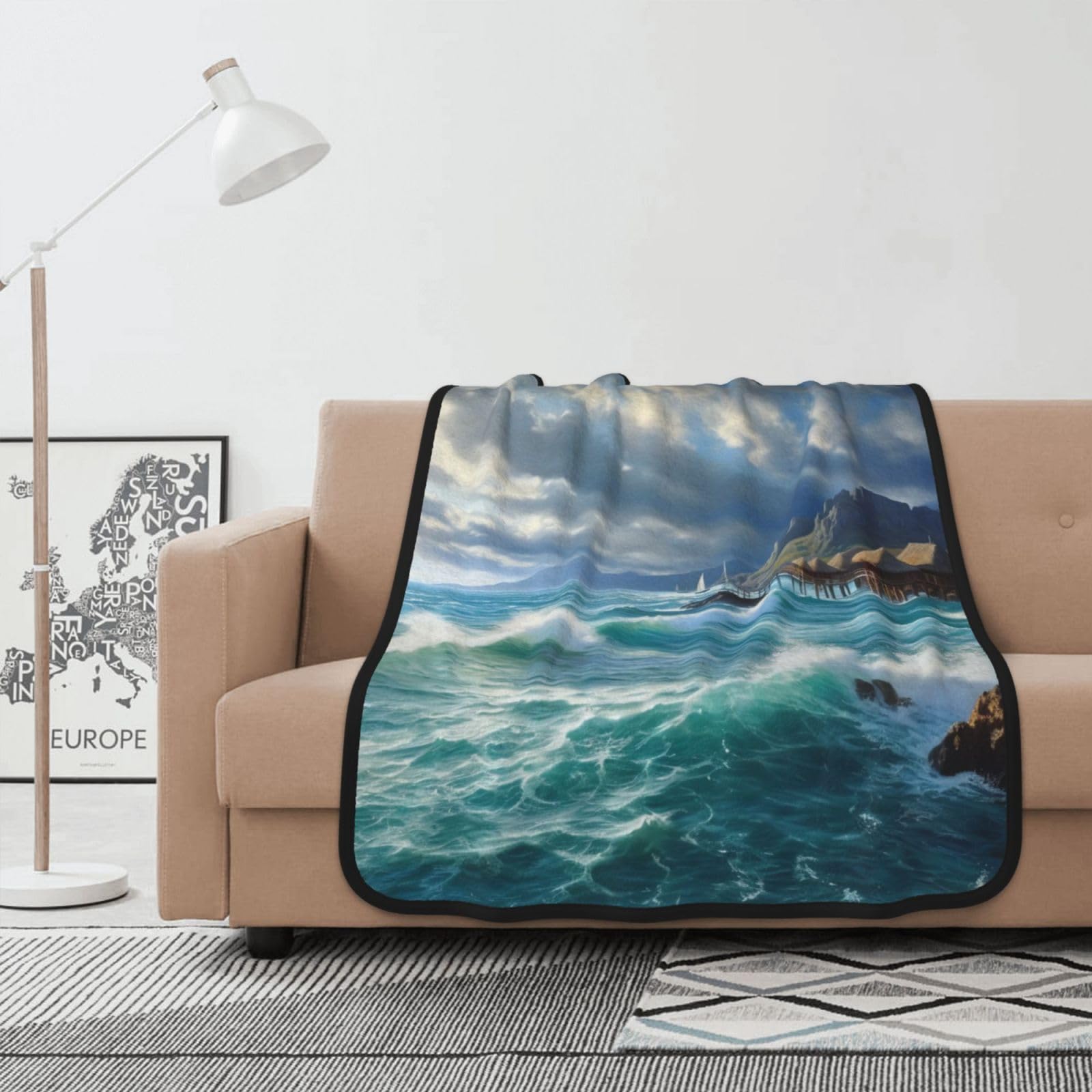 Couverture polaire paysage marin flanelle 102x127 cm jeté de canapé