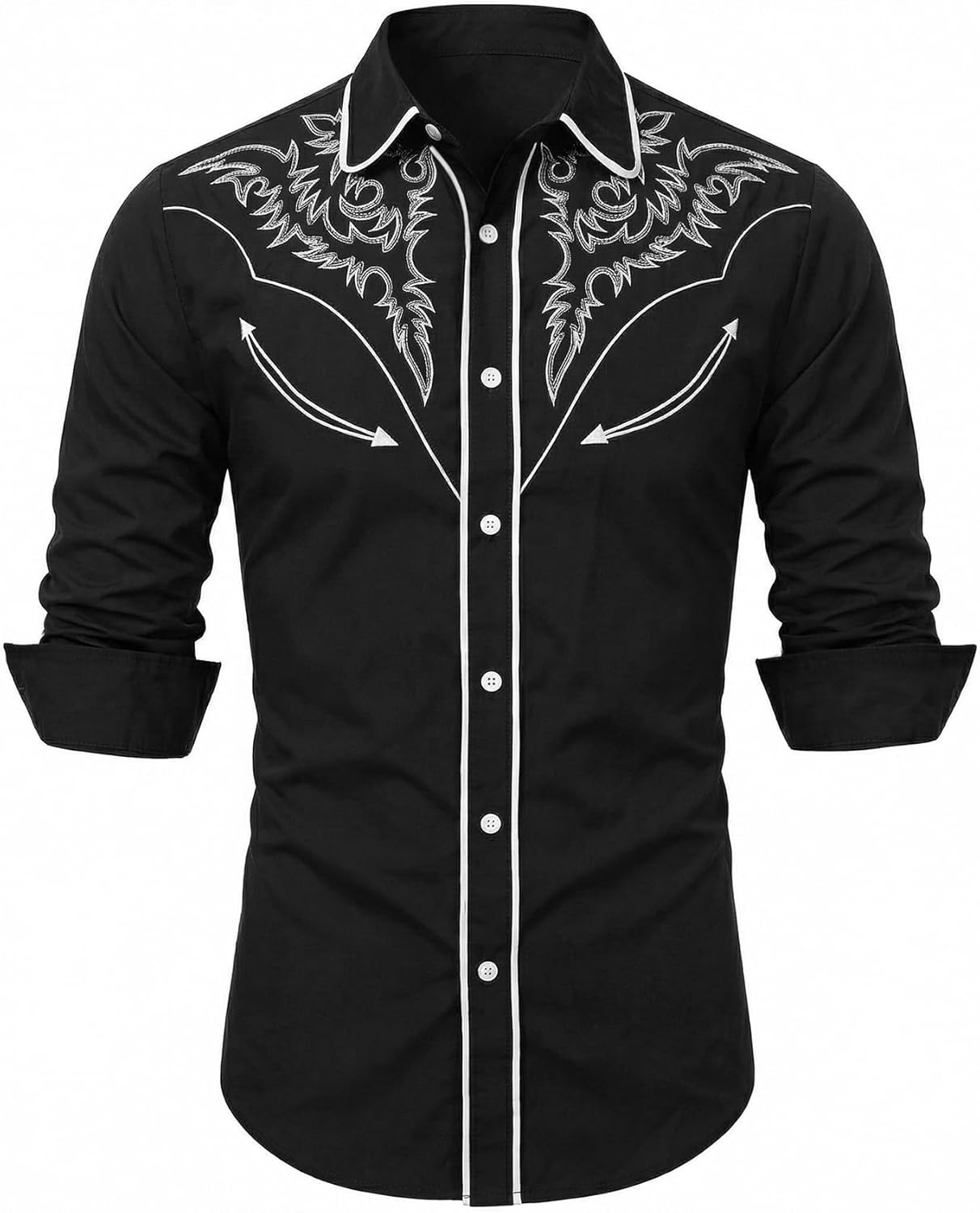 Men's Cowboy Shirt Embroidered Western Shirts Long Sleeve Slim Fit Button Down Shirt Casual Work Country Rodeo Outfit