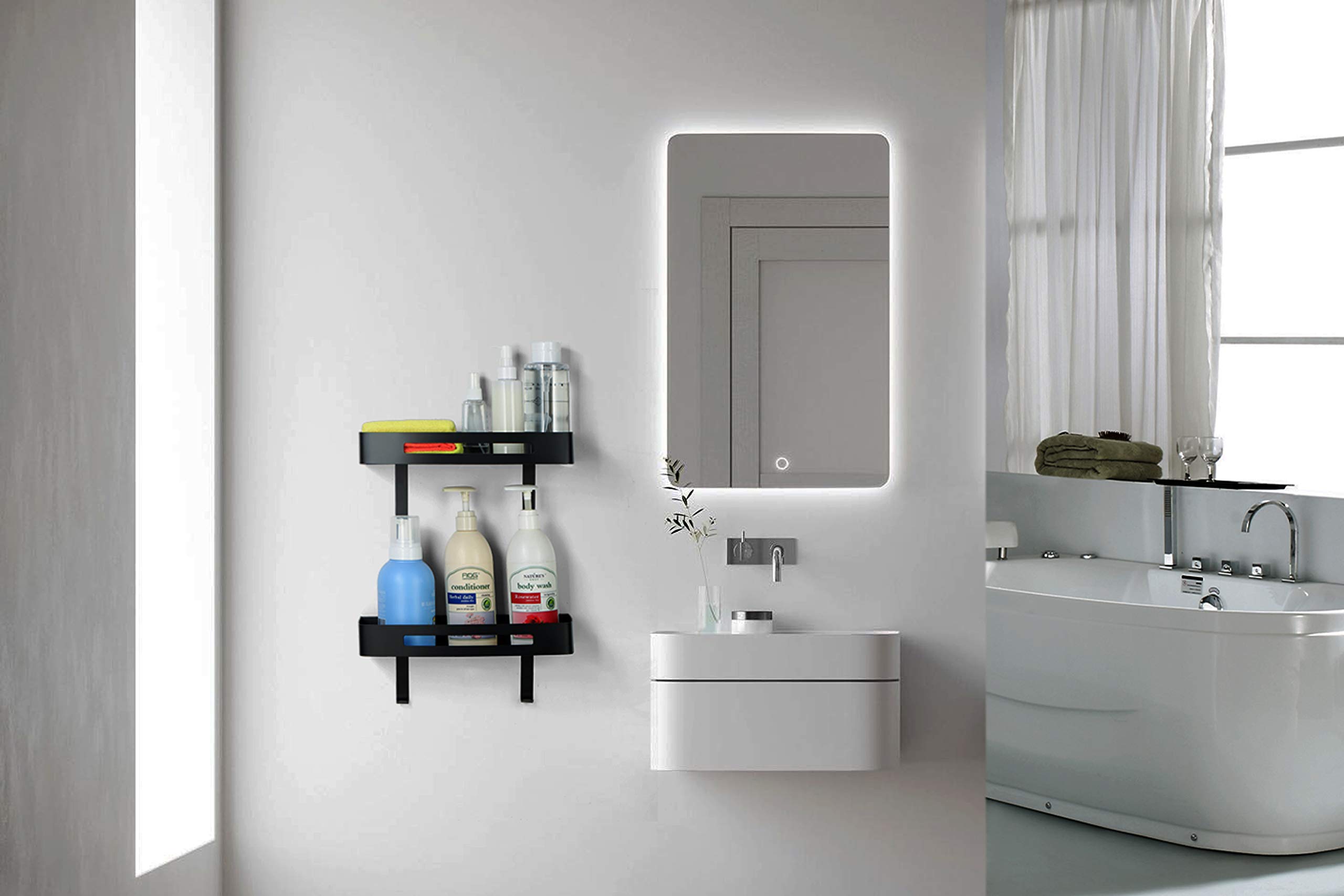Cesta de Ducha de Acero Inoxidable - Estante Baño Ducha Bandeja Esquina Soporte Cesta Estantería de Pared Esquinero