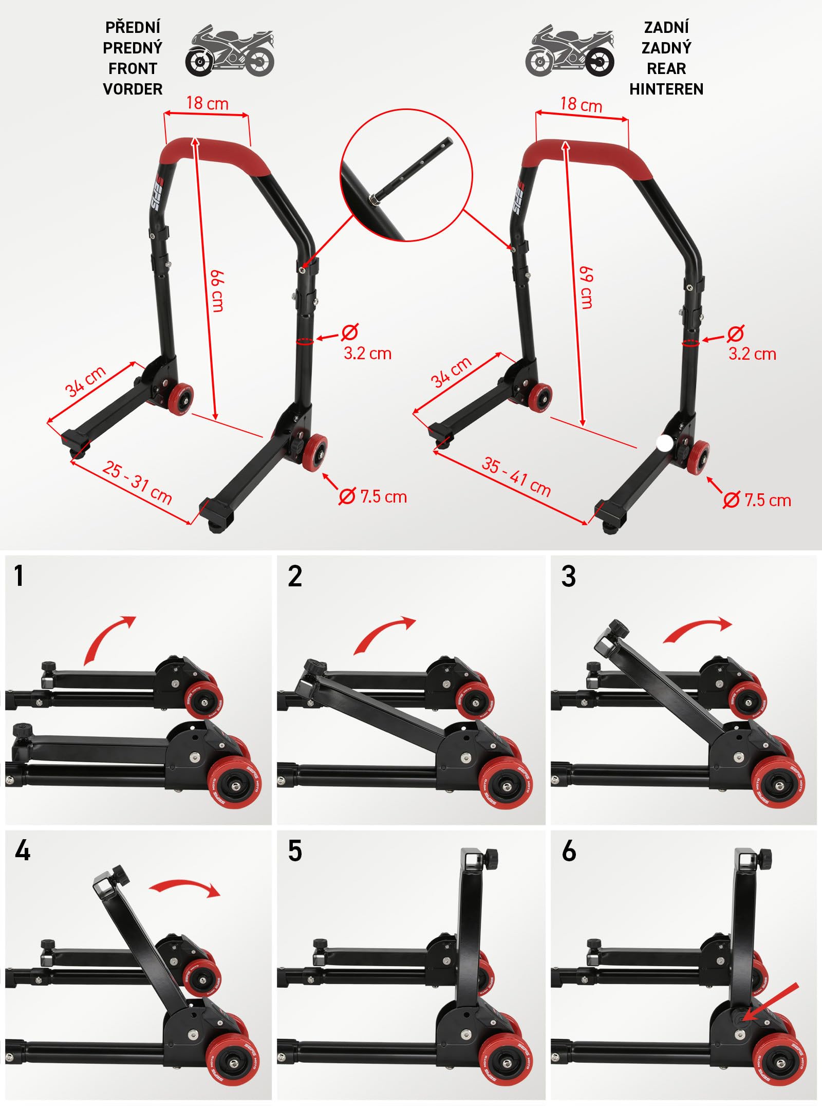 SEFIS M20 Ensemble de béquilles de moto avant et arrière Béquille de service avant et arrière Moto Béquille de montage arrière Moto Kit (Adaptateur : V-Logement/Standard)