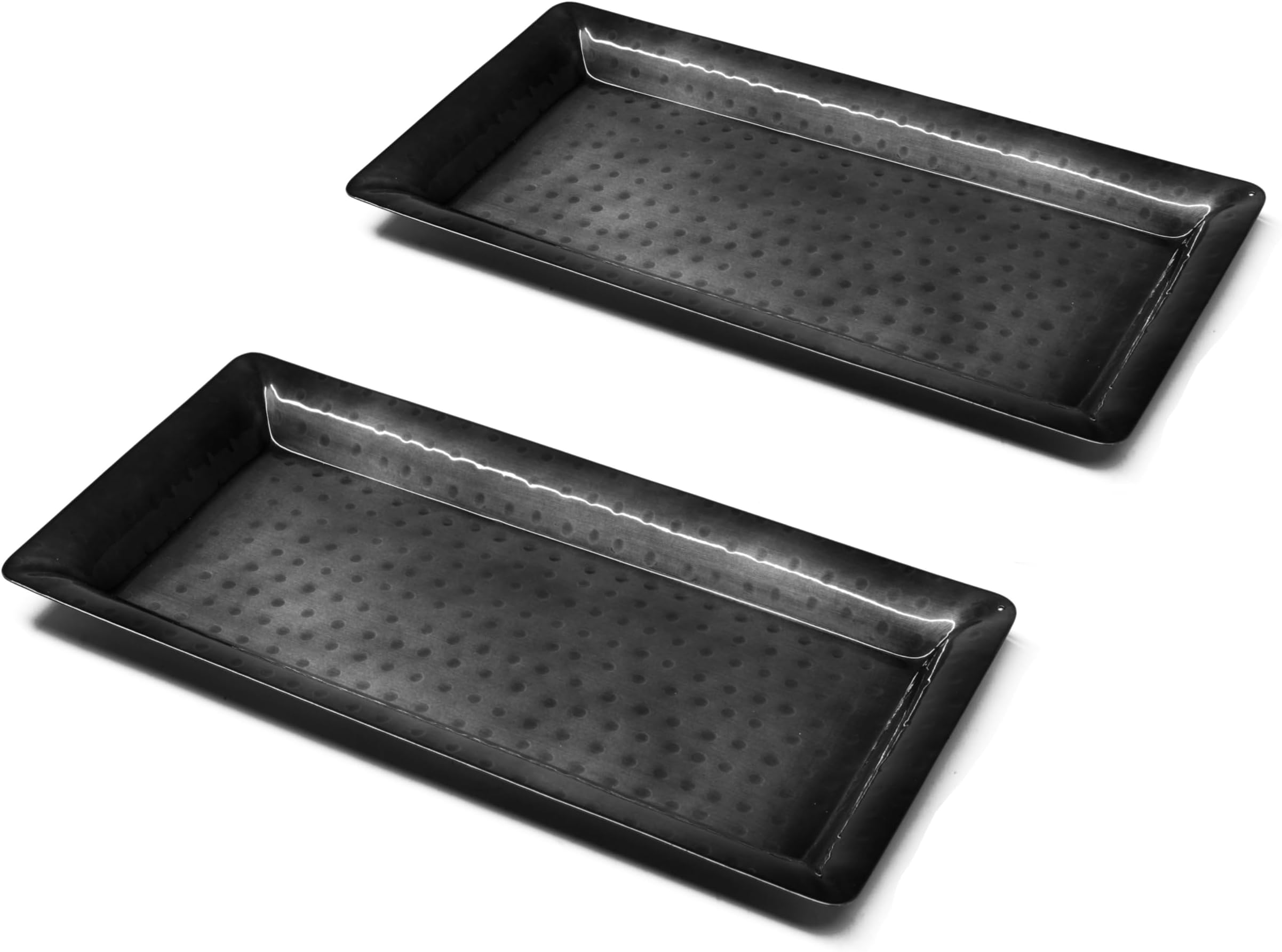 Monarch Abode 40801 Hand Hammered Metal Decorative Vanity Platter Tray, Kitchen Bathroom Counter Storage Counter Organizer, 12 inch, Dark Grey (Set of 2)