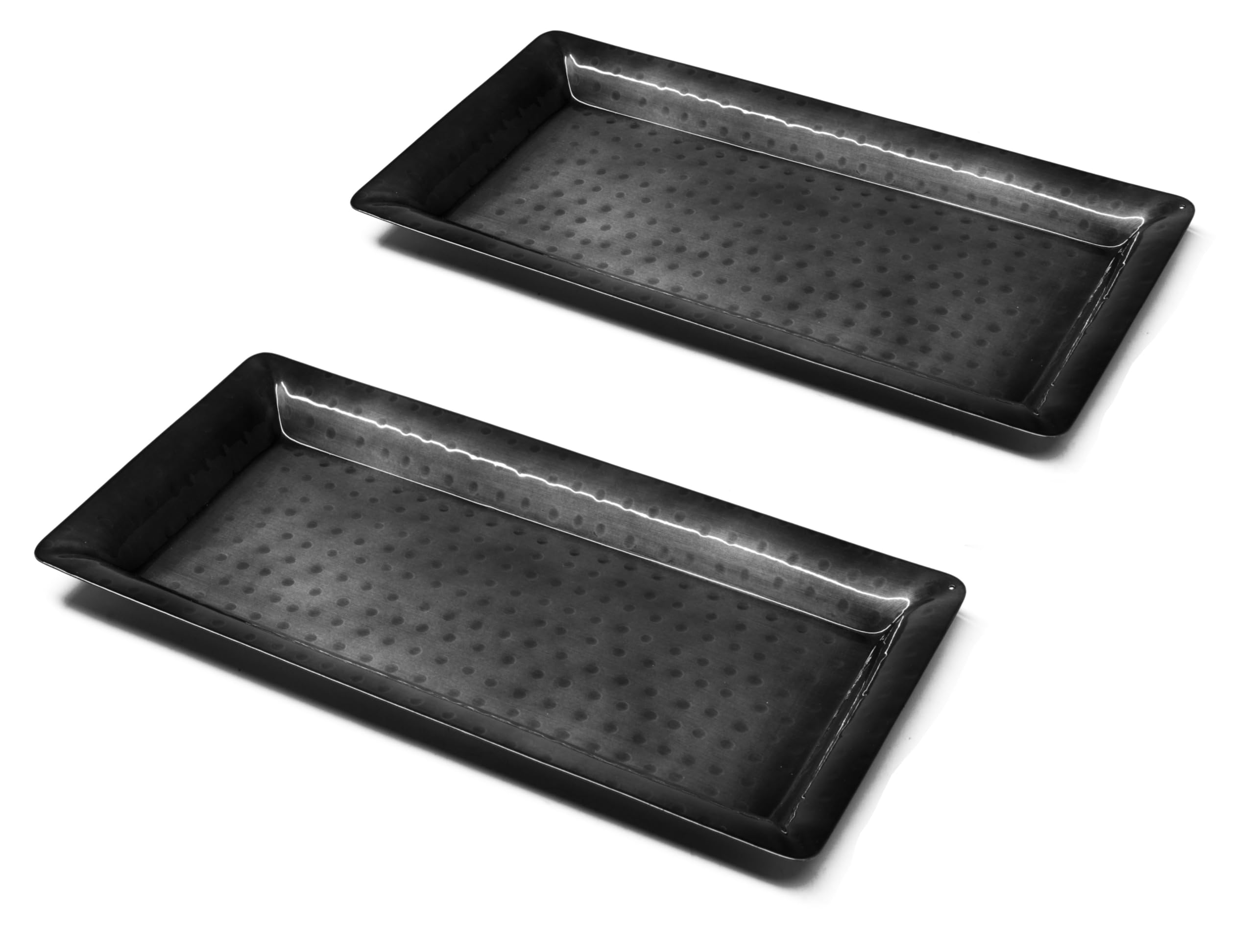 Monarch Abode Hand Hammered Metal Serving Tray, 12-Inch Dark Grey Finish – Rectangle Serving Platter, Small Serving Tray for Party, Fruit Platter, Dessert Trays, Serving Dishes, Pack of 2