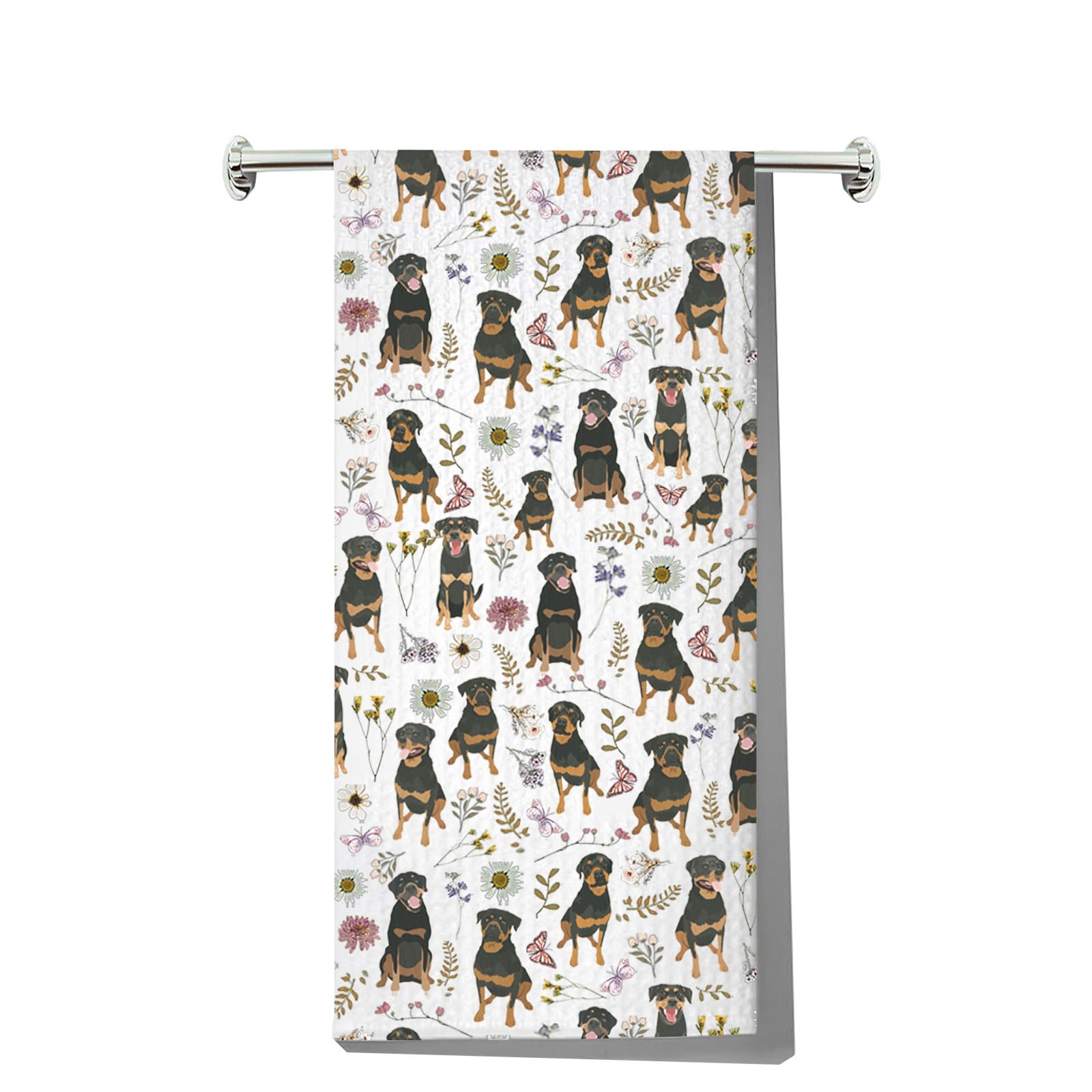 Serviette de cuisine Rottweiler en tissu absorbant motif chien brun noir