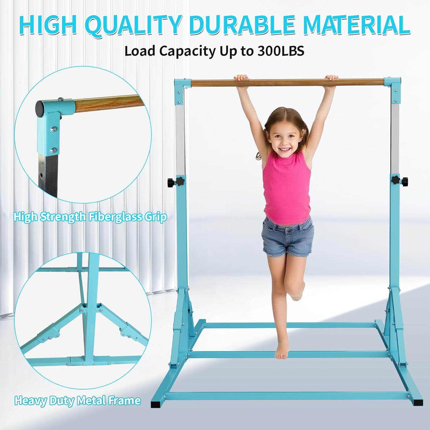 Gymnastics Bar,3' to 5' 12 Levels Adjustable Horizontal Bar for Kids,Weight Limit 300 LBS Folding Gymnastic Horizontal Bars for Indoor and Home Training 12 Gymnastics Bar,3' to 5' 12 Levels Adjustable Horizontal Bar for Kids,Weight Limit 300 LBS Folding Gymnastic Horizontal Bars for Indoor and Home Training - Image 10