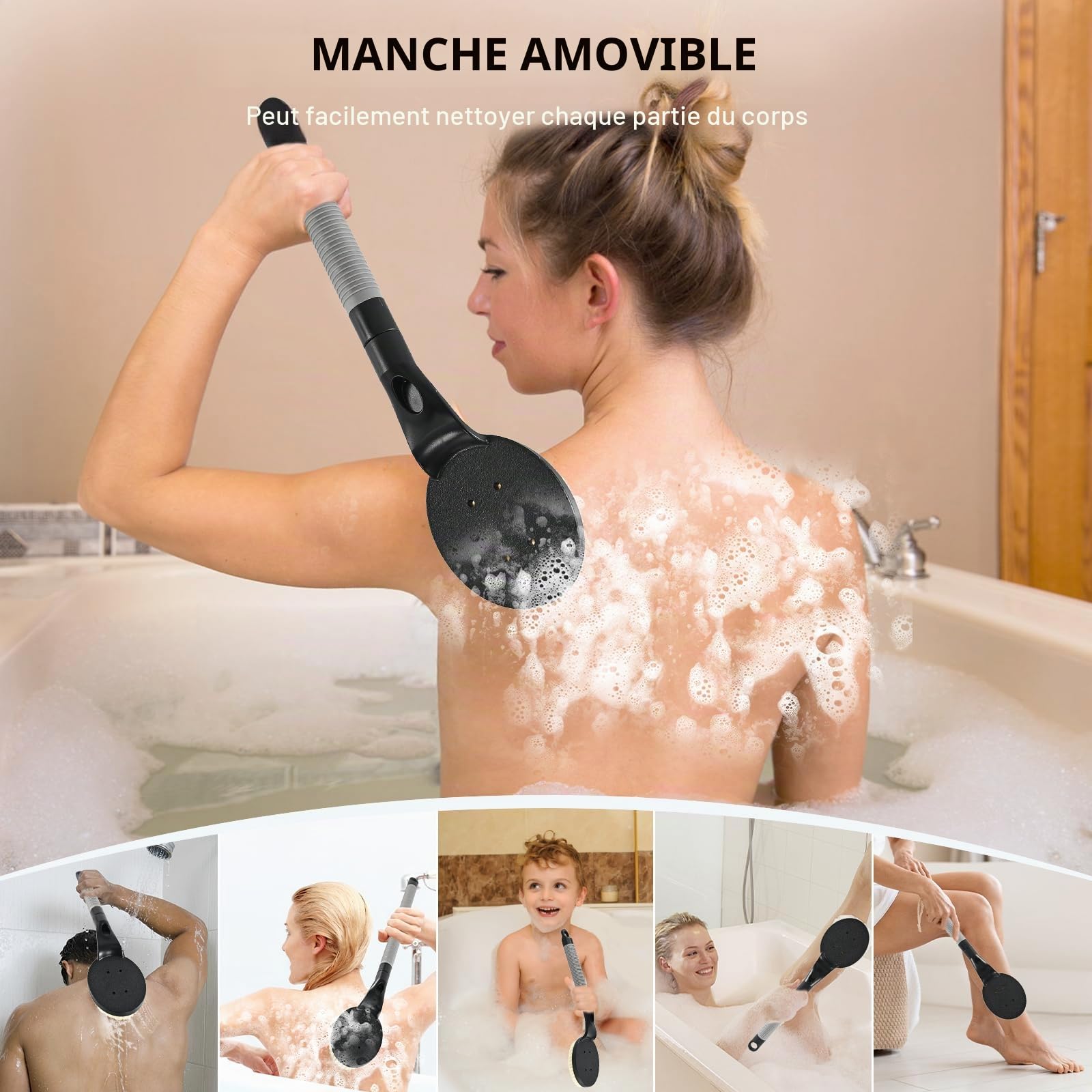 Brosse dos Douche, 55,1 cm Brosse dos Douche Long Manche, Brosse en Nylon Souple pour le Corps, Exfoliation Douce pour une Meilleure Santé de la Peau, pour Hommes et Femmes