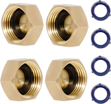 VANCOCO Garden Hose Cap, 3/4" Brass Outdoor Faucet Caps 4-Pack, Rust-Proof Female Fitting Hose Caps with Washers for Garden Hose Splitter, Outdoor Spigot