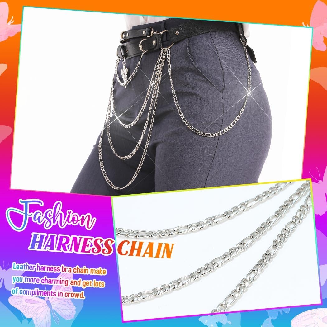 BODIY Leather Waist Chain Belt Goth Black Belly Belts Rave Body Accessories for Women - Image 4