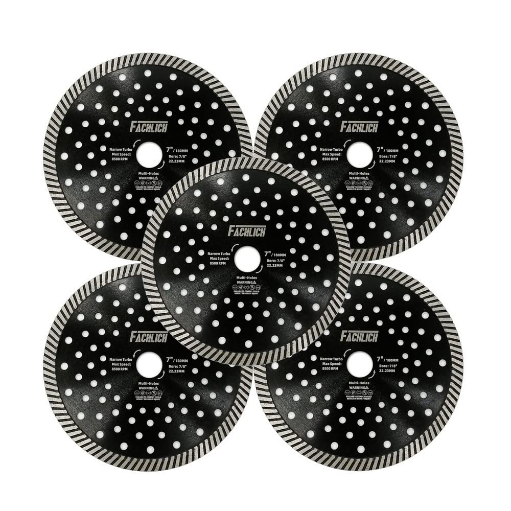 Disco de corte de diamante de 7 pulgadas, 5 unidades, 180 mm, borde continuo turbo premium para mármol de granito de piedra