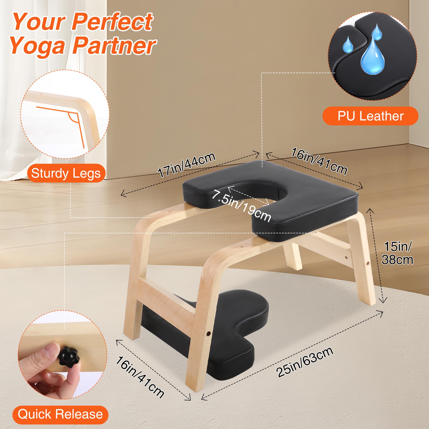 REDCAMP Yoga kopfstandhocker, Yoga Inversion Bank mit Holzrahmen und PU Pads, Entlasten Müdigkeit Balance Training, Loading 330Lbs
