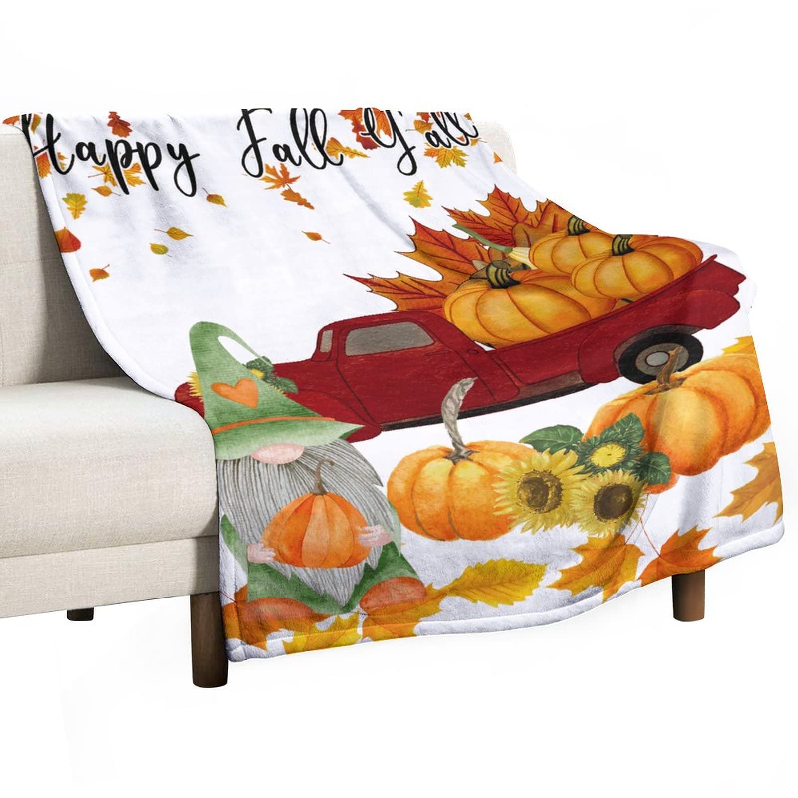 Couverture flanelle Happy Fall orange 130x150 cm pour canapé