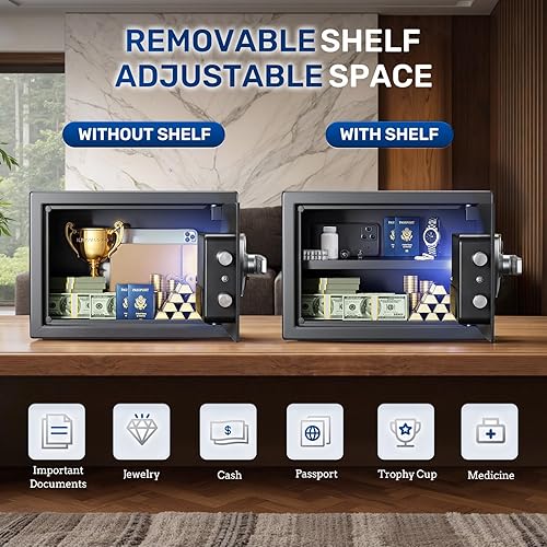 Miniatura 7 de BlackSmith Caja de seguridad para el hogar, 1.2 pies cúbicos, caja de seguridad biométrica de acceso rápido para pistolas, efectivo, joyas con