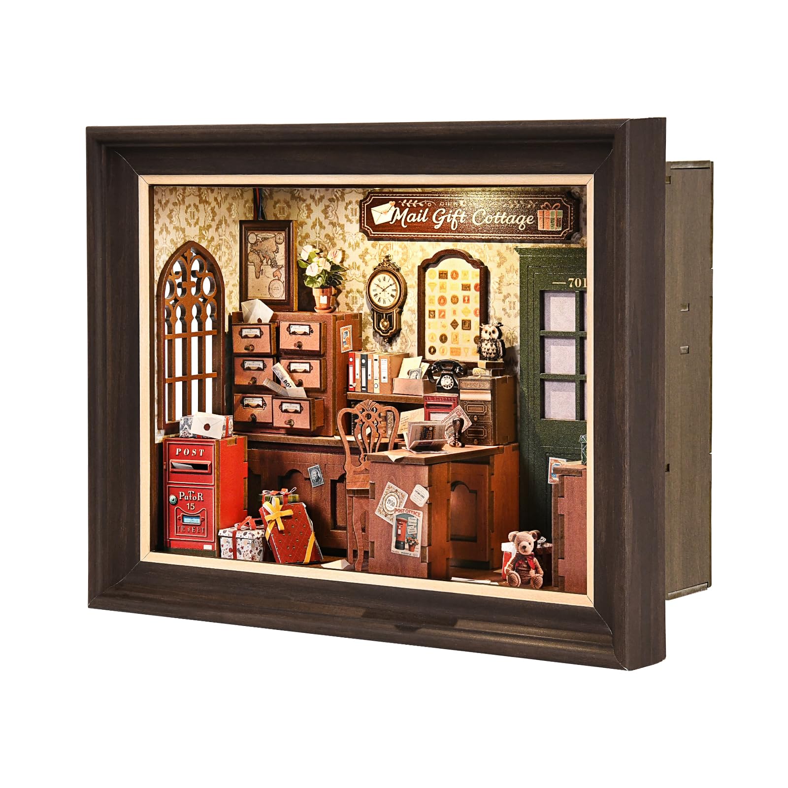 Zestaw Book Nook – drewniane puzzle 3D, z przełącznikiem LED i ramą do montażu na ścianie, miniaturowy dom dla początkujących, regał na książki, dekoracja stołu, dekoracja ścienna dla miłośników