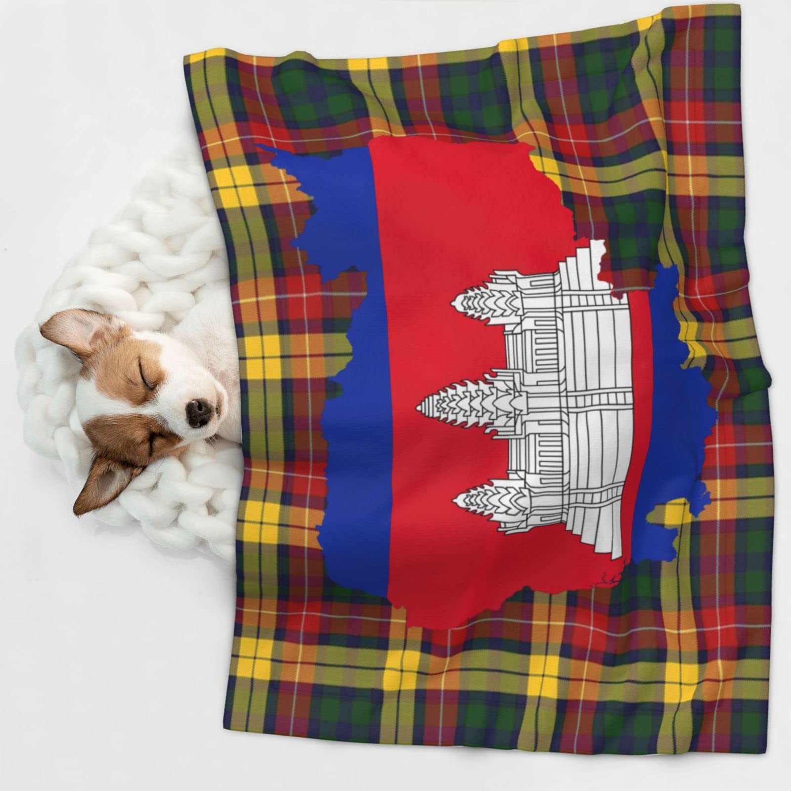 Flag Map of Cambodia Soft and Cozy Pet Blanket for Dogs and Cats - Versatile and Comfortable Medium