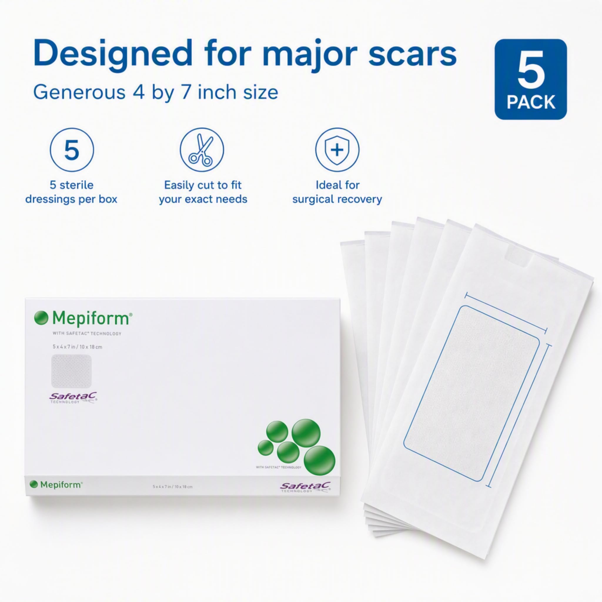 Amazon.com: Mepiform Scar Reduction Dressing 4x7inch 10x18cm 5/pk