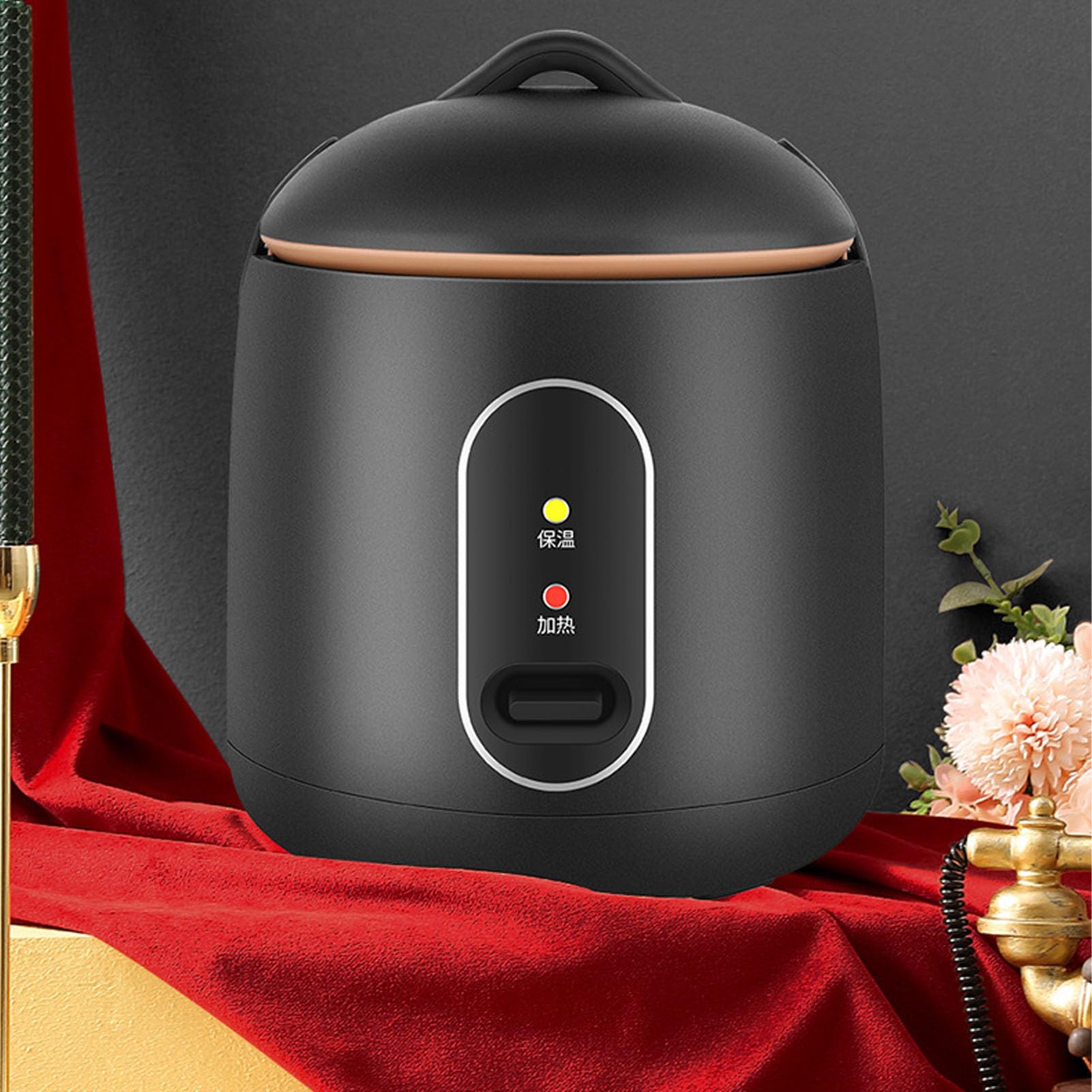 Mini olla de arroz Negro Small Automático de 1.2L Cocinera de arroz térmica con forro de olla humeante para dormitorio pequeño cocina para uso del hogar