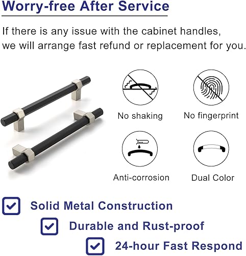 Miniatura 6 de ASKANO Paquete de 5, 5 pulgadas, barra hexagonal negra y mango de gabinete de cocina de pie cuadrado de níquel AP1310  Accesorios sólidos para