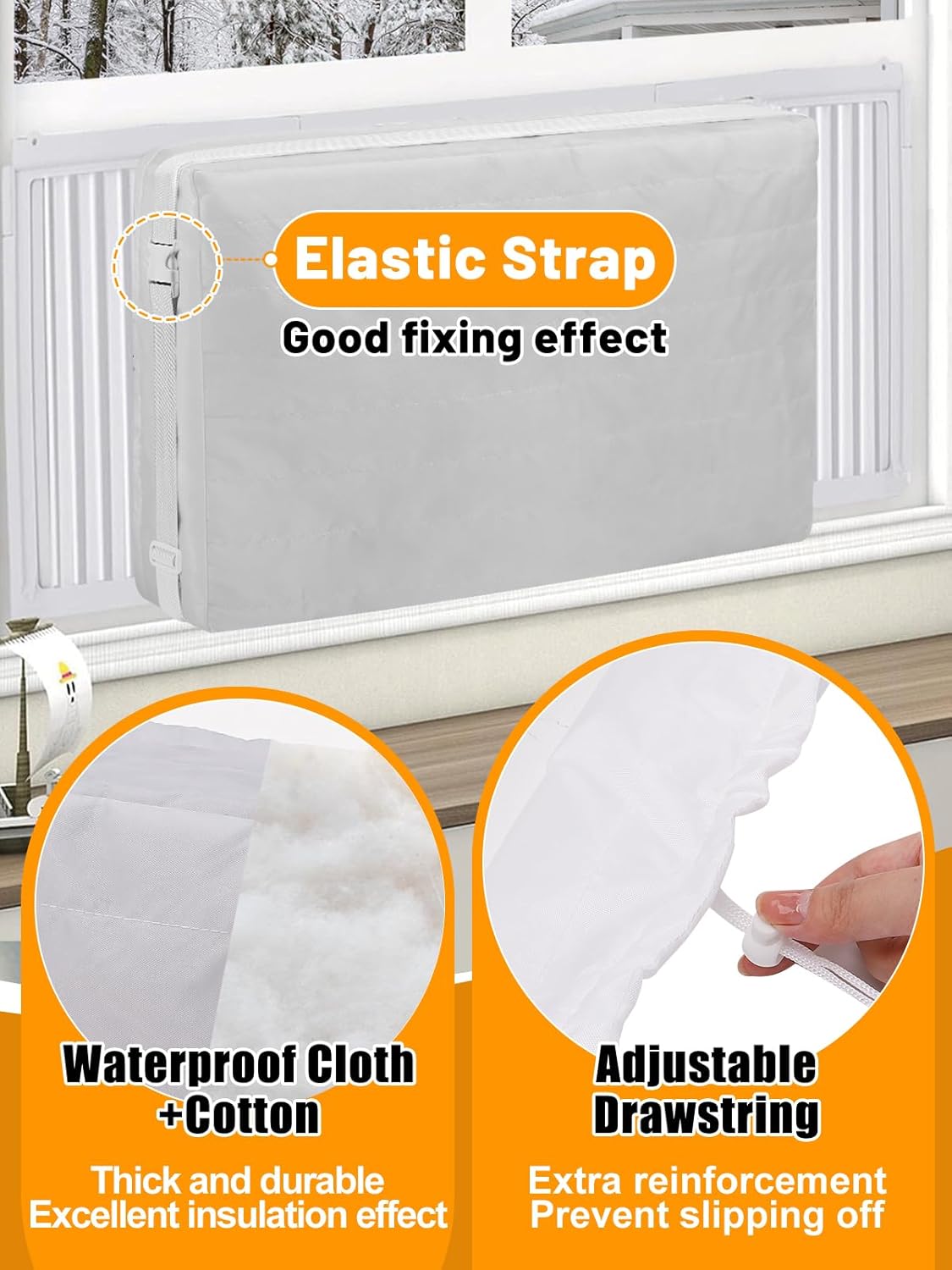2 Pack Windproof Window AC Cover for Indoor Outdoor - Insulation Air Conditioner Unit Covers with Drawstring for Winter Inside 20.8''W × 15.7''H × 3.5''D and Outside 20.8''W × 15.7''H × 15.7''D