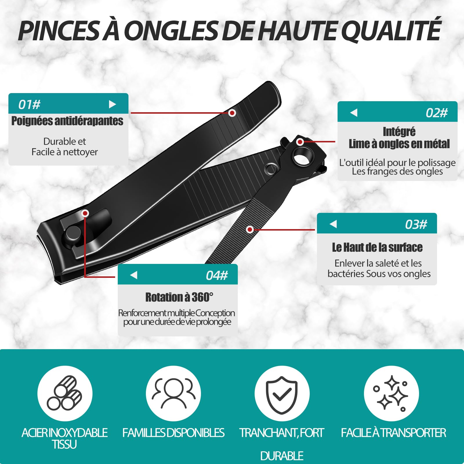 Coupe-Ongles Professionnel en Acier Inoxydable Noir Mat - Pince à Ongles Robuste et Tranchant pour Pieds - Cadeaux de Noël