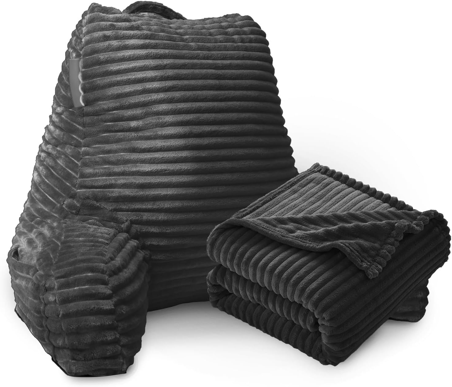 Nestl Reading Pillow for Bed Adult with Fleece Blanket – Back Pillow for Sitting in Beds, Standard Bed Pillows for Sitting Up, Foam Chair Pillow, Dark Grey Rest Pillow 01- Dark Grey Standard