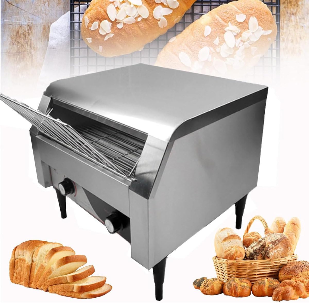Toaster Commercial, Electric Stainless Steel Restaurant Oven, Heavy Duty Industrial Conveyor Toasters, for Bagel Burgers Bun (150Slices/Hour)