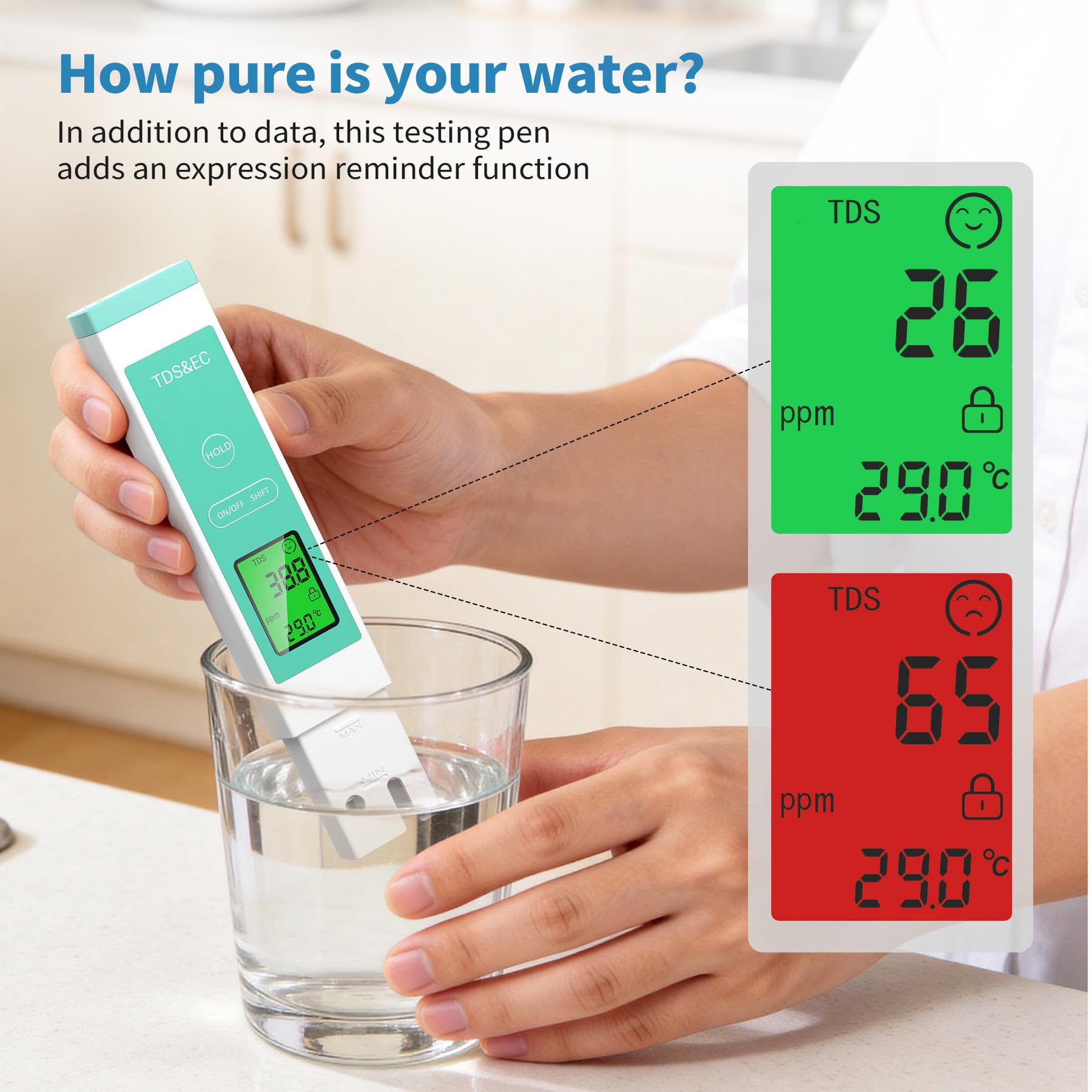 Forever Speed Medidor de pH Agua 4 en 1 pH Meter pH/TDS/EC/Temperatura para Piscina SPA Acuario