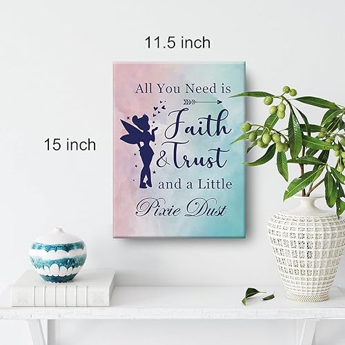 Miniatura 2 de Arte de acuarela All You Need is Faith Trust and a Little Pixie Dust - Lienzo para decoración de pared del hogar, guardería, decoración de pared