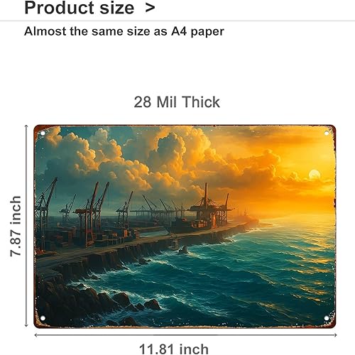 Miniatura 2 de Port And Ocean Industrial View With Cranes Funny Wall Decor 8 * 12 Inch Retro Metal Sign Posters For Kitchen bathroom farm yard bar Garage man cave