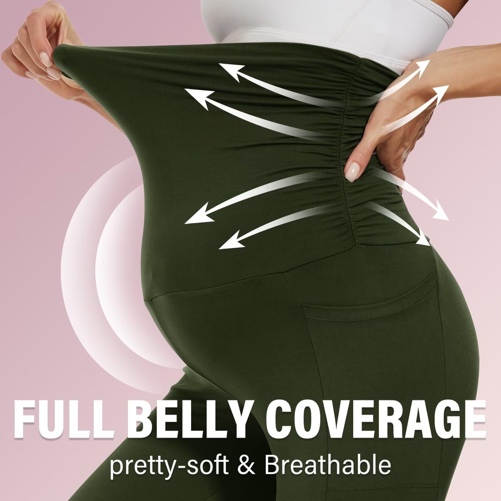 Sundwudu Paquete de 2 leggings de maternidad sobre el vientre, pantalones de yoga de cintura alta para mujer, pantalones de entrenamiento activo con bolsillos