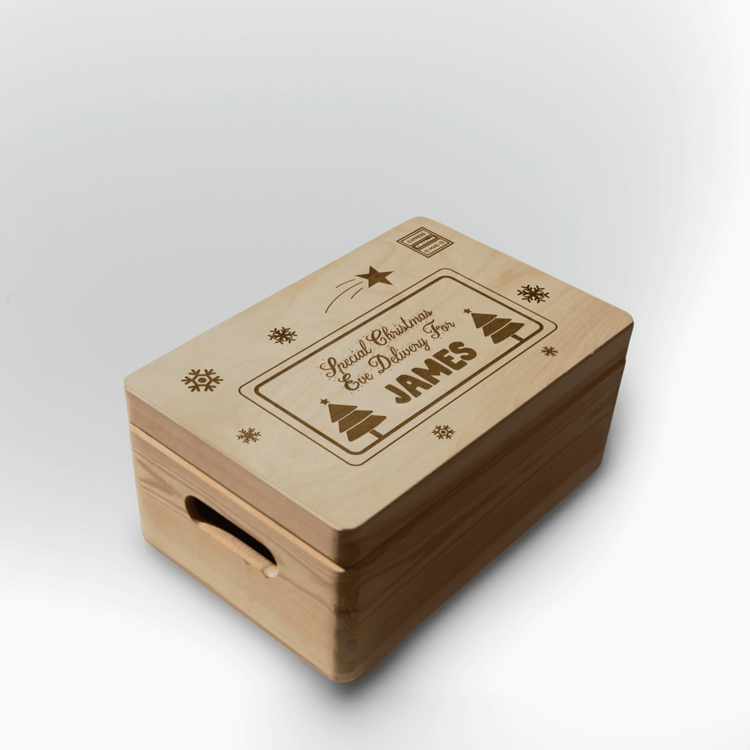 Personalised Laser Engraved Solid Pine Wooden Christmas Eve Box Xmas (Design 4)