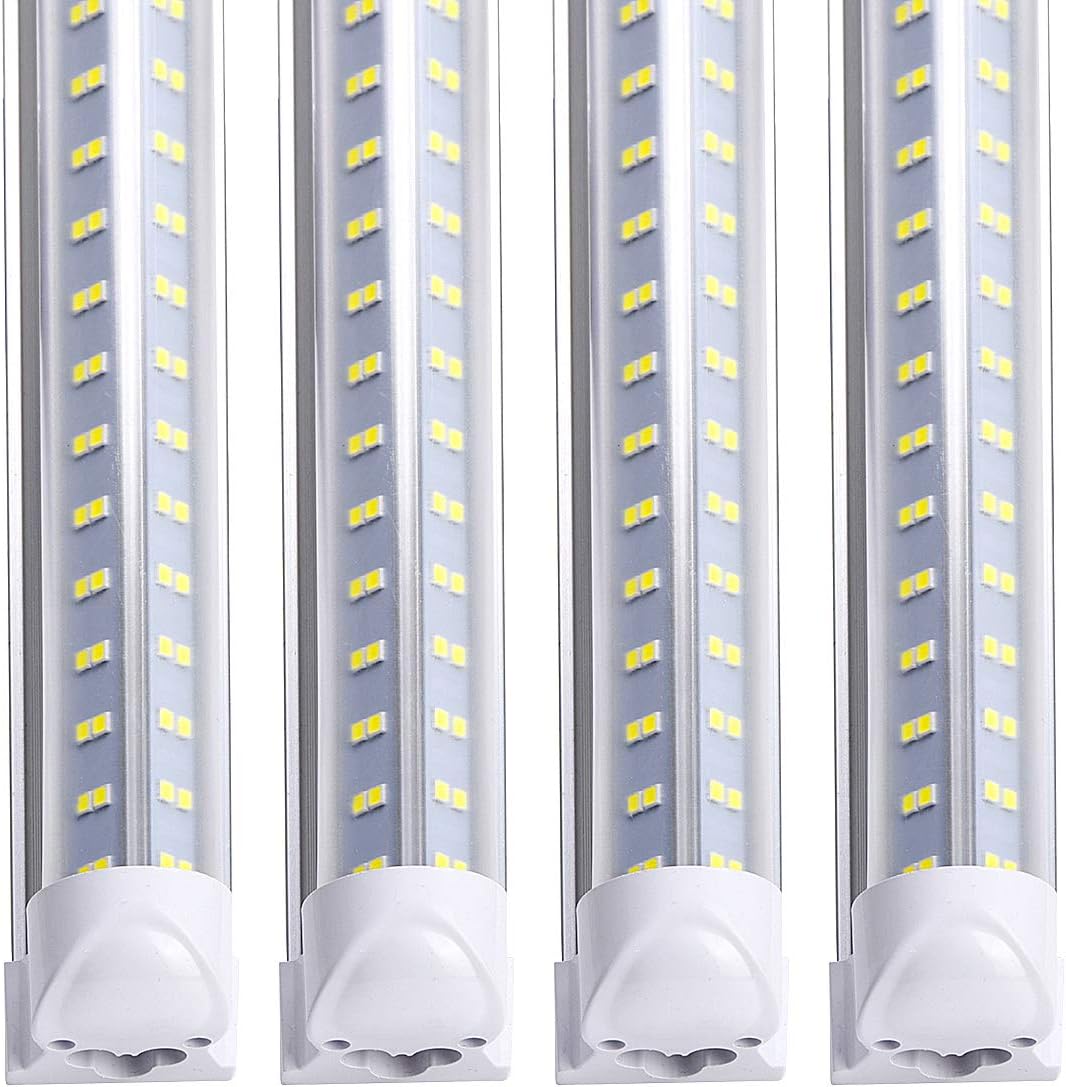10 PCS,Linkable LED Shop Lights for Garage,8ft 150W 19000 Lumens 6000K Cold White Cooler Light,Hight Output Tube Light,4 Rows V Shape T8 Integrated 8 Foot Led Bulbs for Warehouse,Plug and Play,