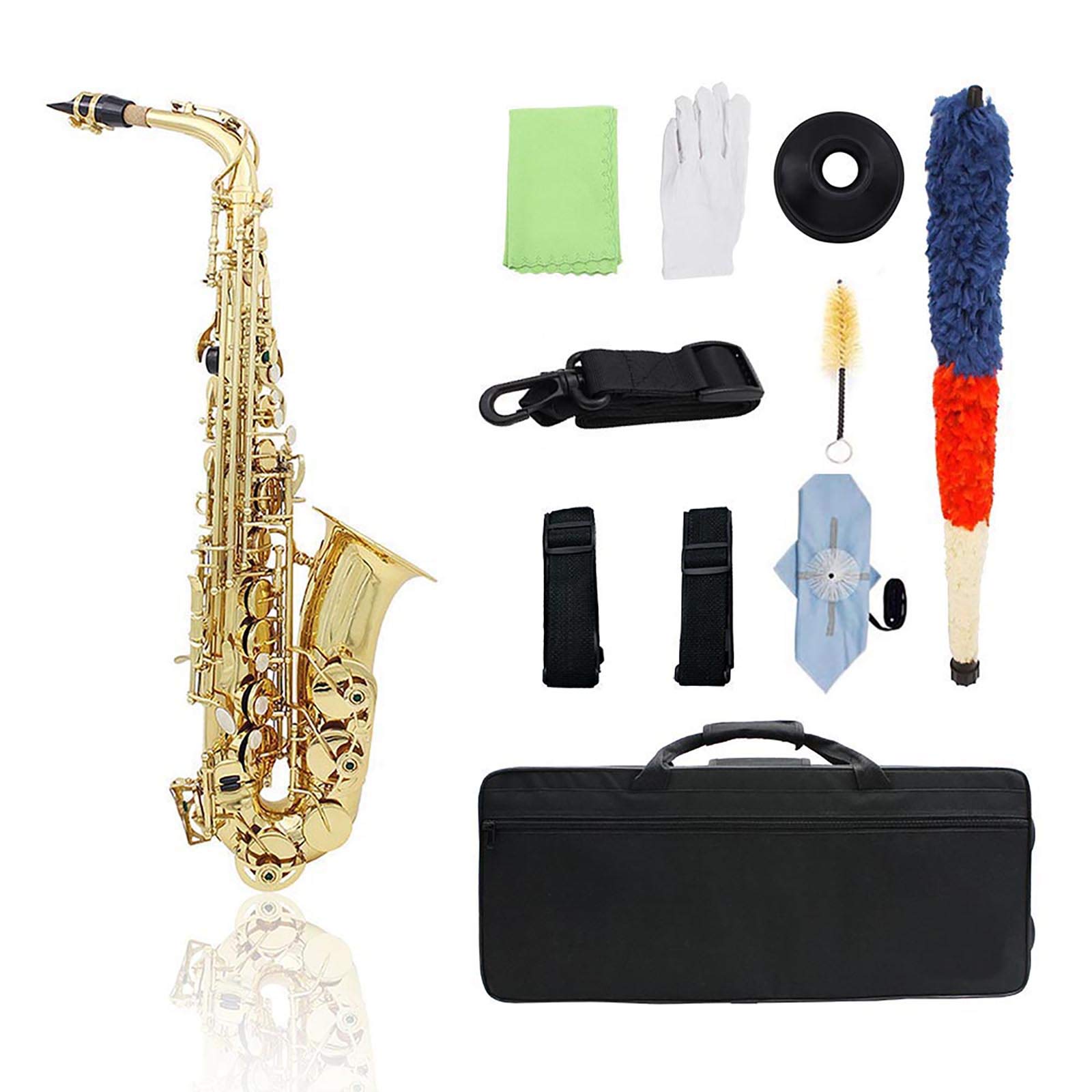 Karlak Sassofono Contralto Mib Sax in Ottone Dorato Laccato per Principianti con Custodia per il Trasporto e Sordina Musica Jazz e Classica, 23,8 Pollici, Oro