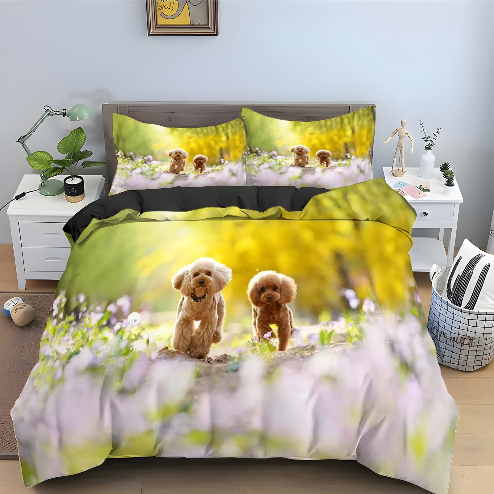 Parure de lit Bichon Frisé 240x260 cm, linge de lit animalier pour une chambre cosy et douce