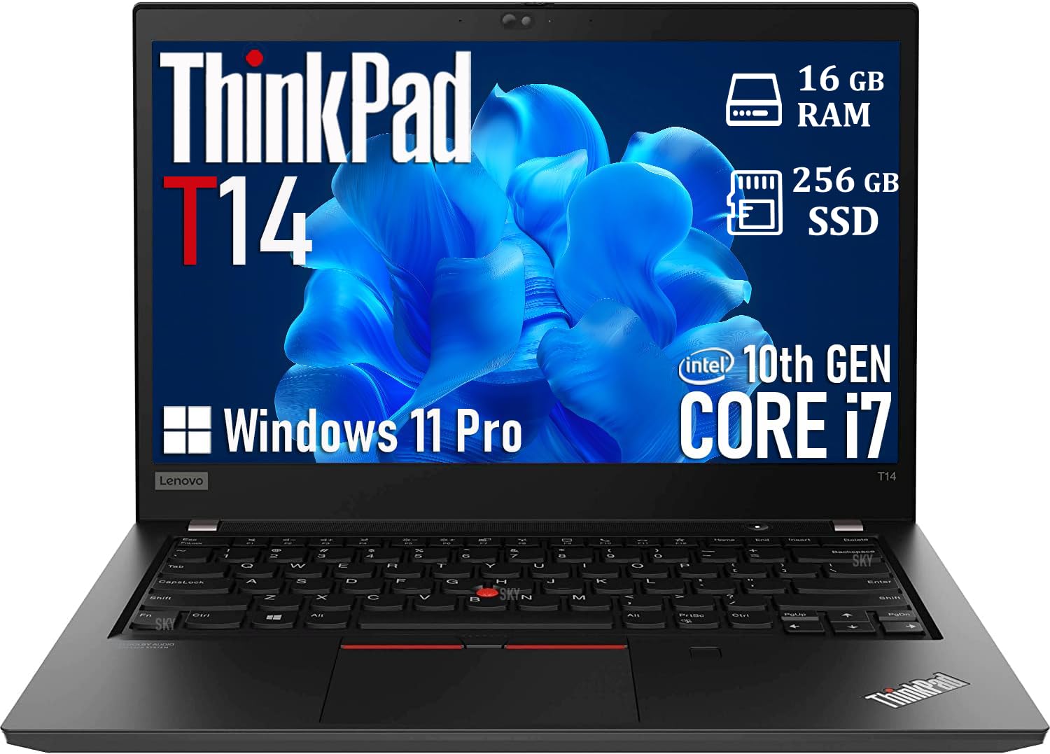 Lenovo Thinkpad T14 Gen 1 Ordinateur Portable Professionnel, 14 Pouces FHD (1920 x 1080), Intel Core i7-10510U, 16 Go de RAM, SSD de 256 Go, Clavier américain QWERTY, Windows 11 Pro (reconditionné)