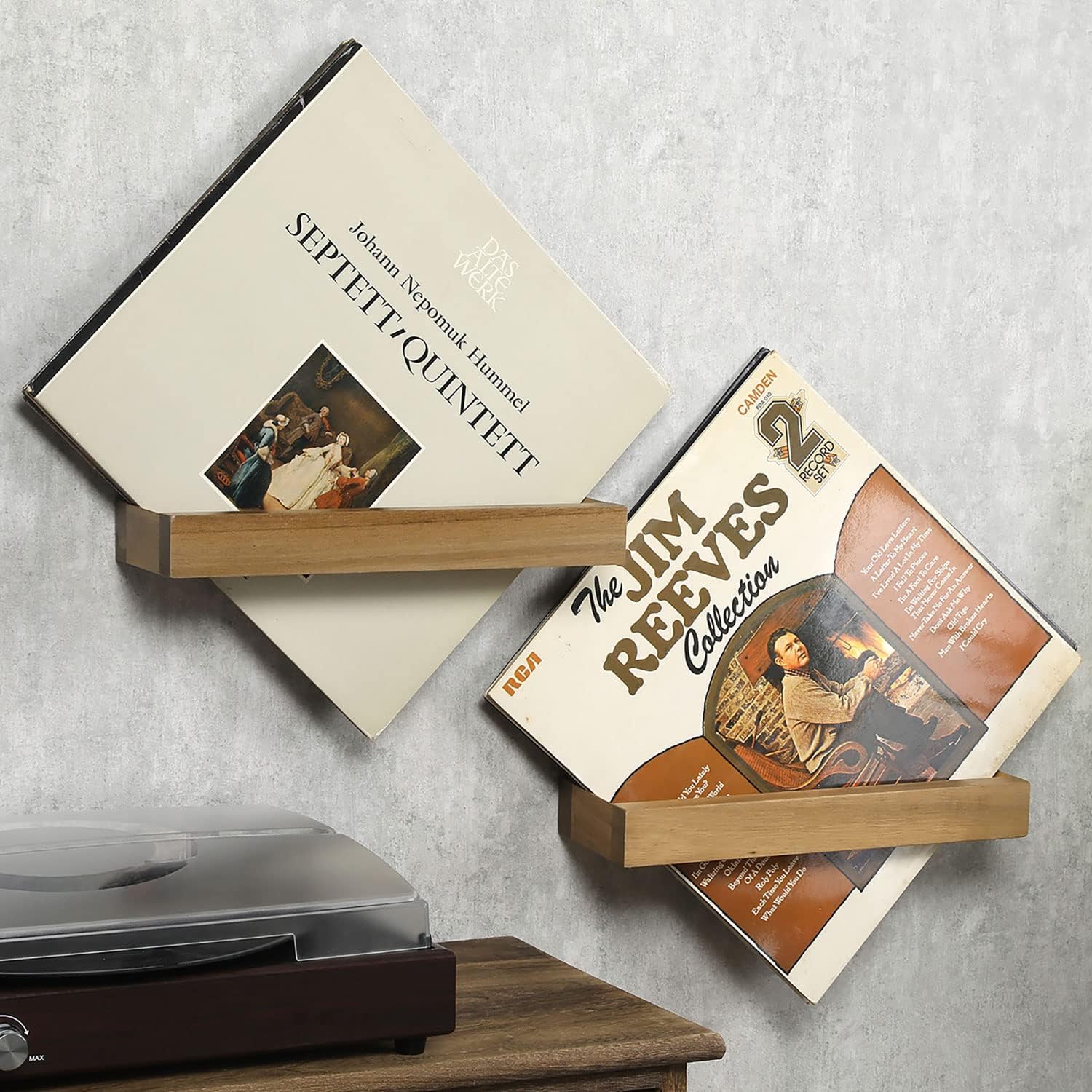 MyGift Natural Solid Acacia Wood Vinyl Album Record Holder